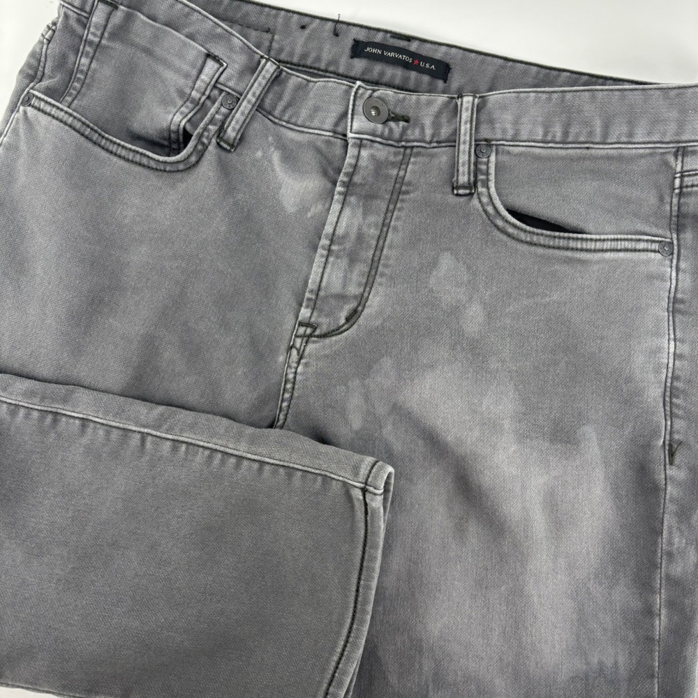 John Varvatos USA Slim Fit Jeans Mens 32 Grey Fair Stained Distressed J306R3B